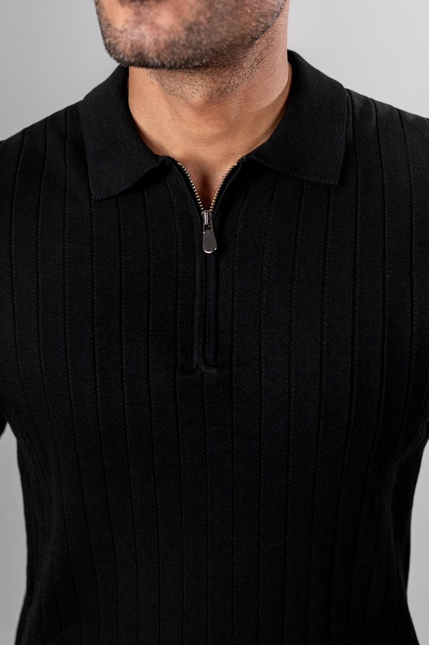 JURGEN RIBBED KNIT SHIRT - Black