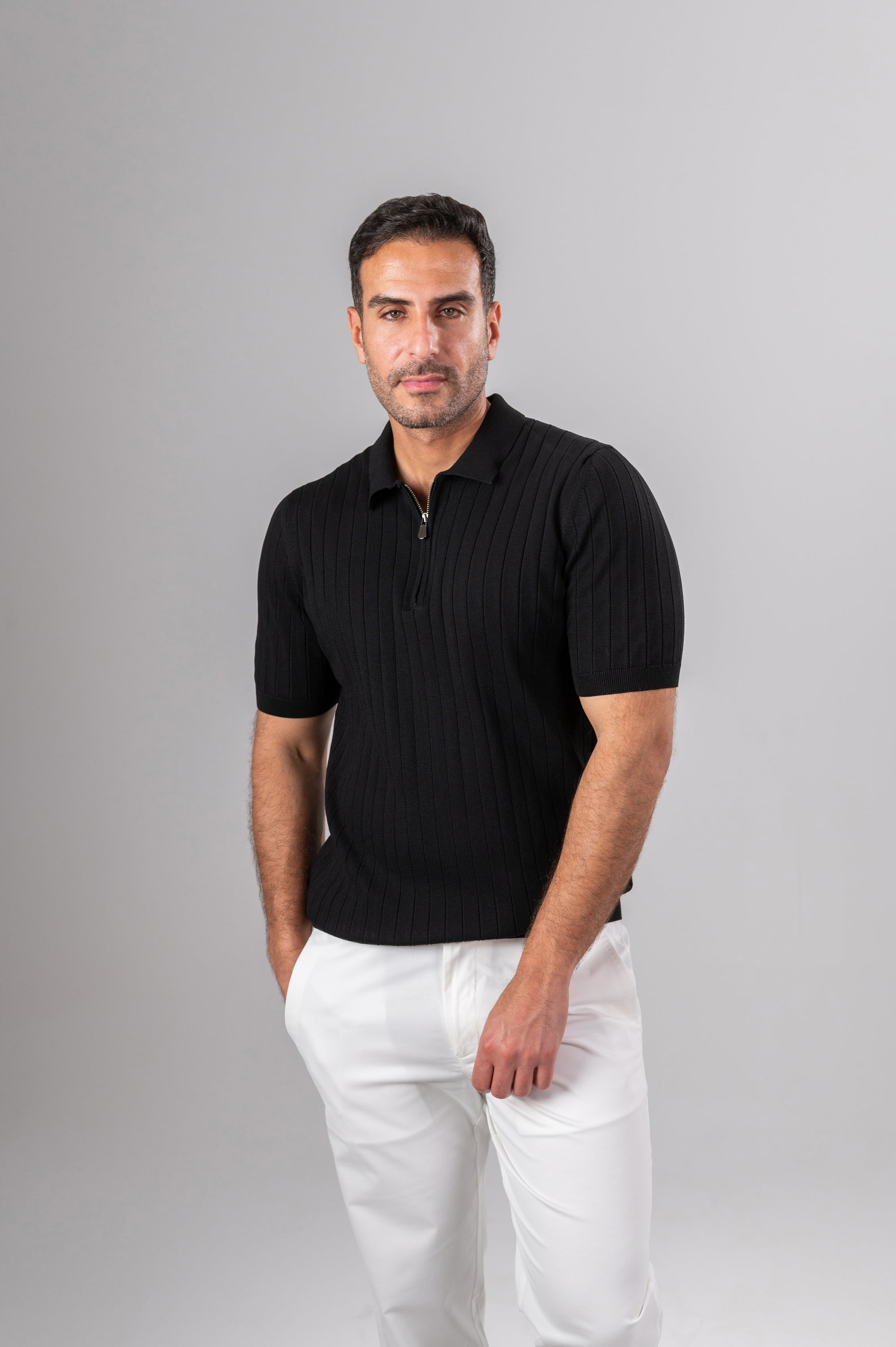 JURGEN RIBBED KNIT SHIRT - Black