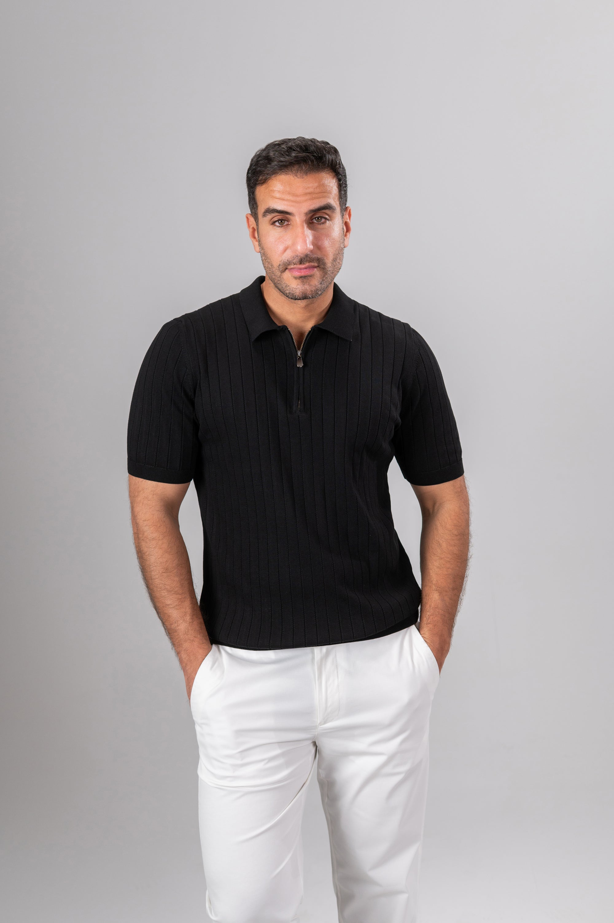 JURGEN RIBBED KNIT SHIRT - Black