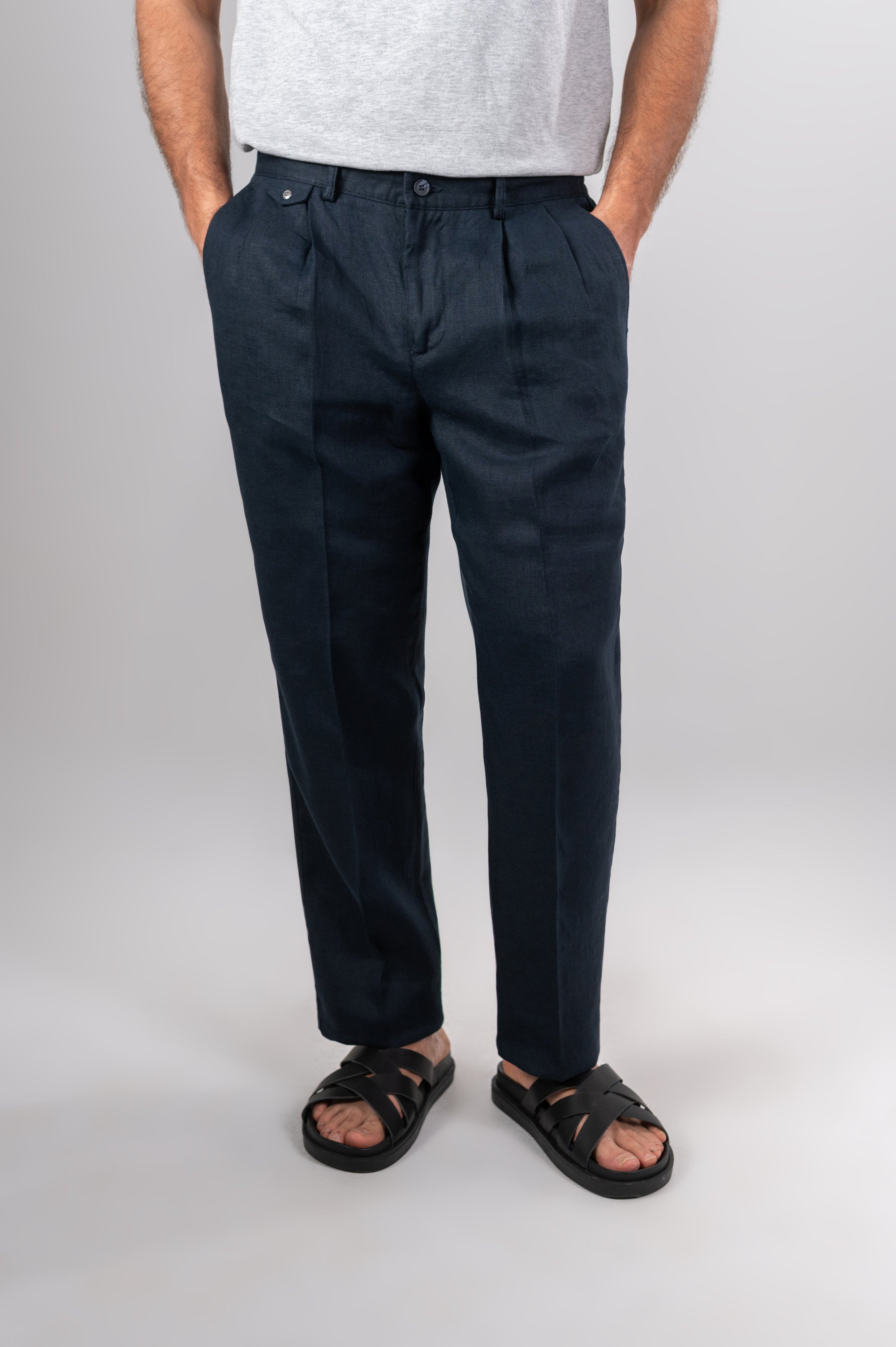 AMALFI LINEN PANTS - Navy