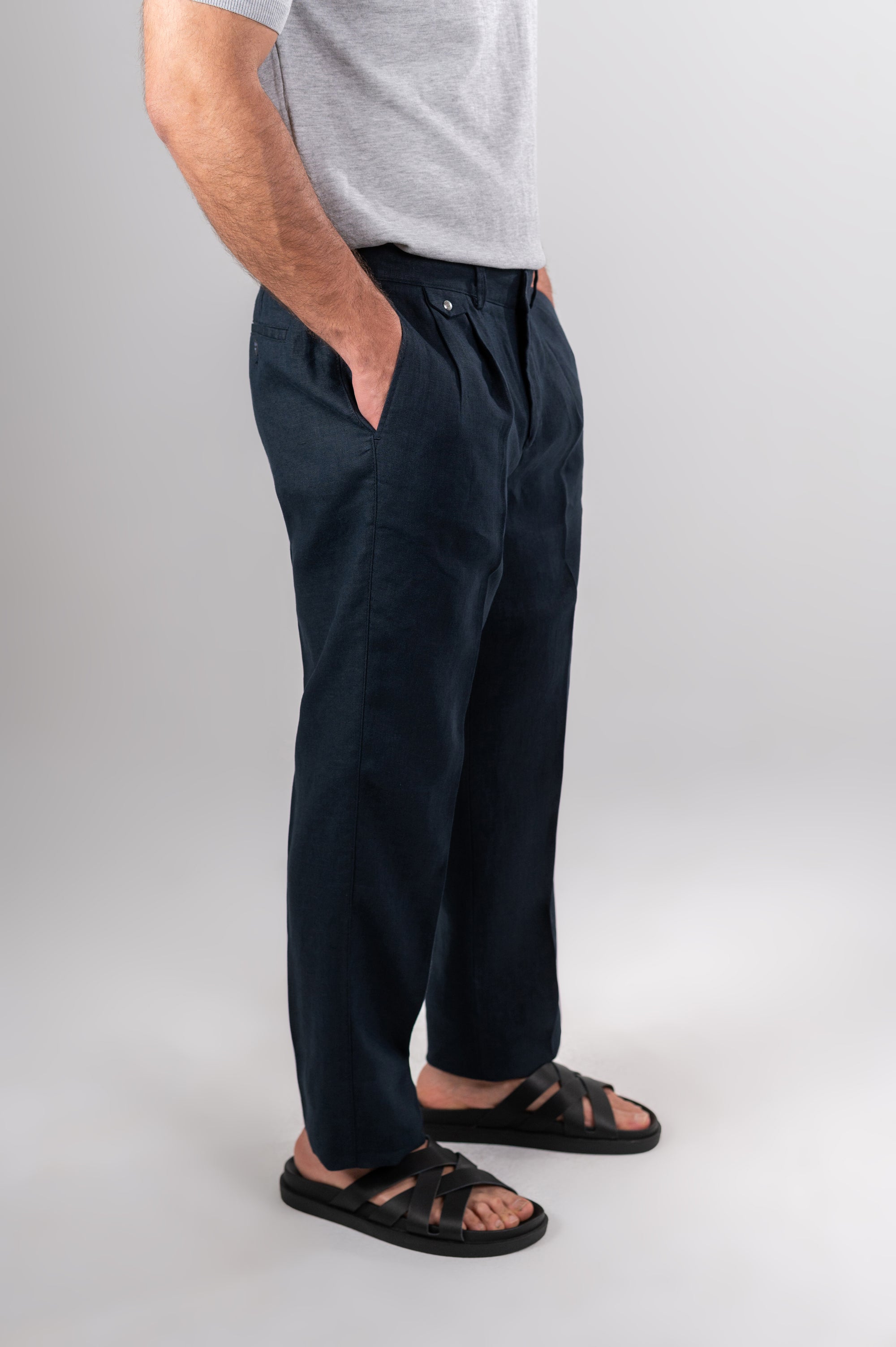 AMALFI LINEN PANTS - Navy