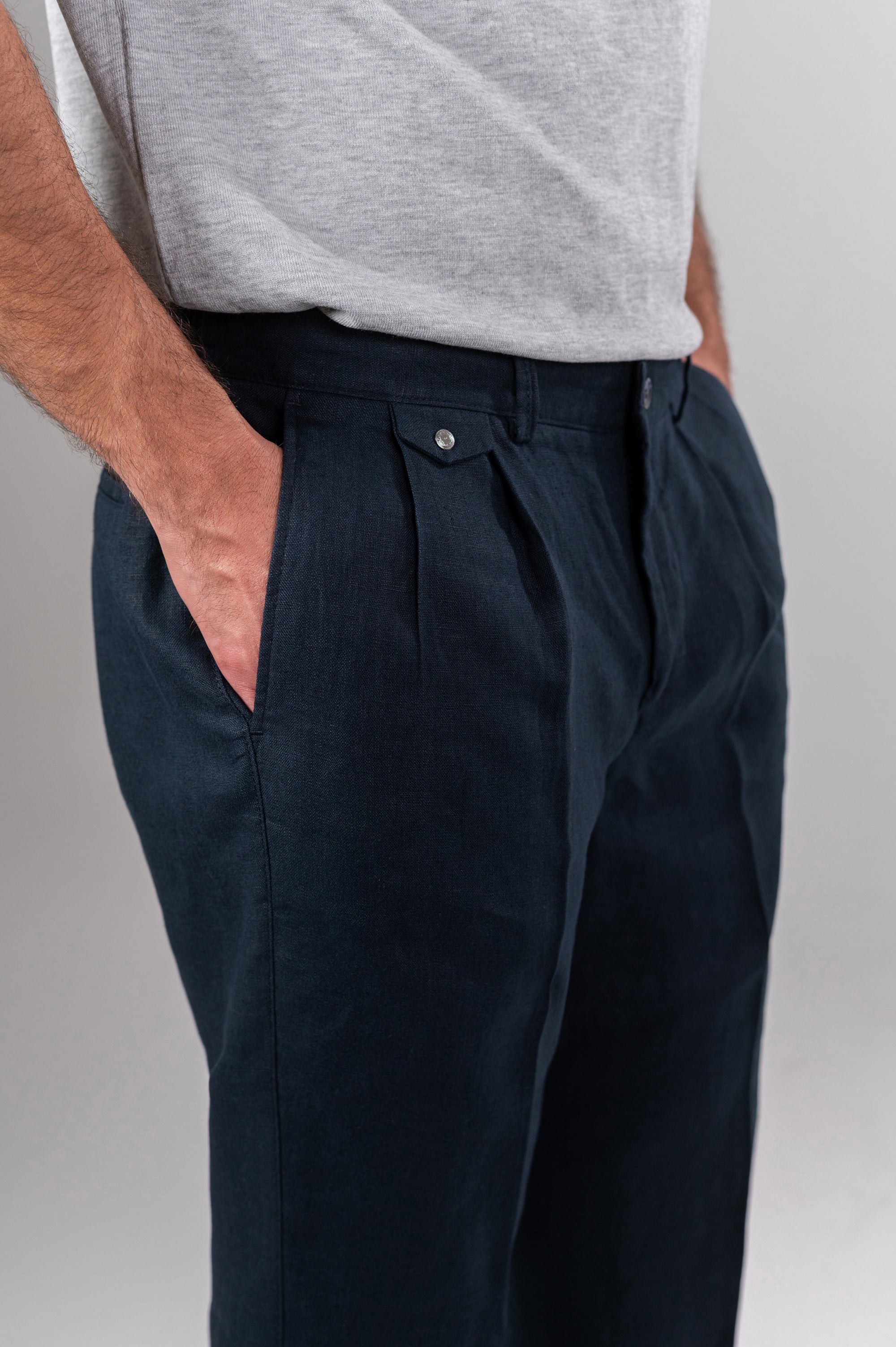 AMALFI LINEN PANTS - Navy