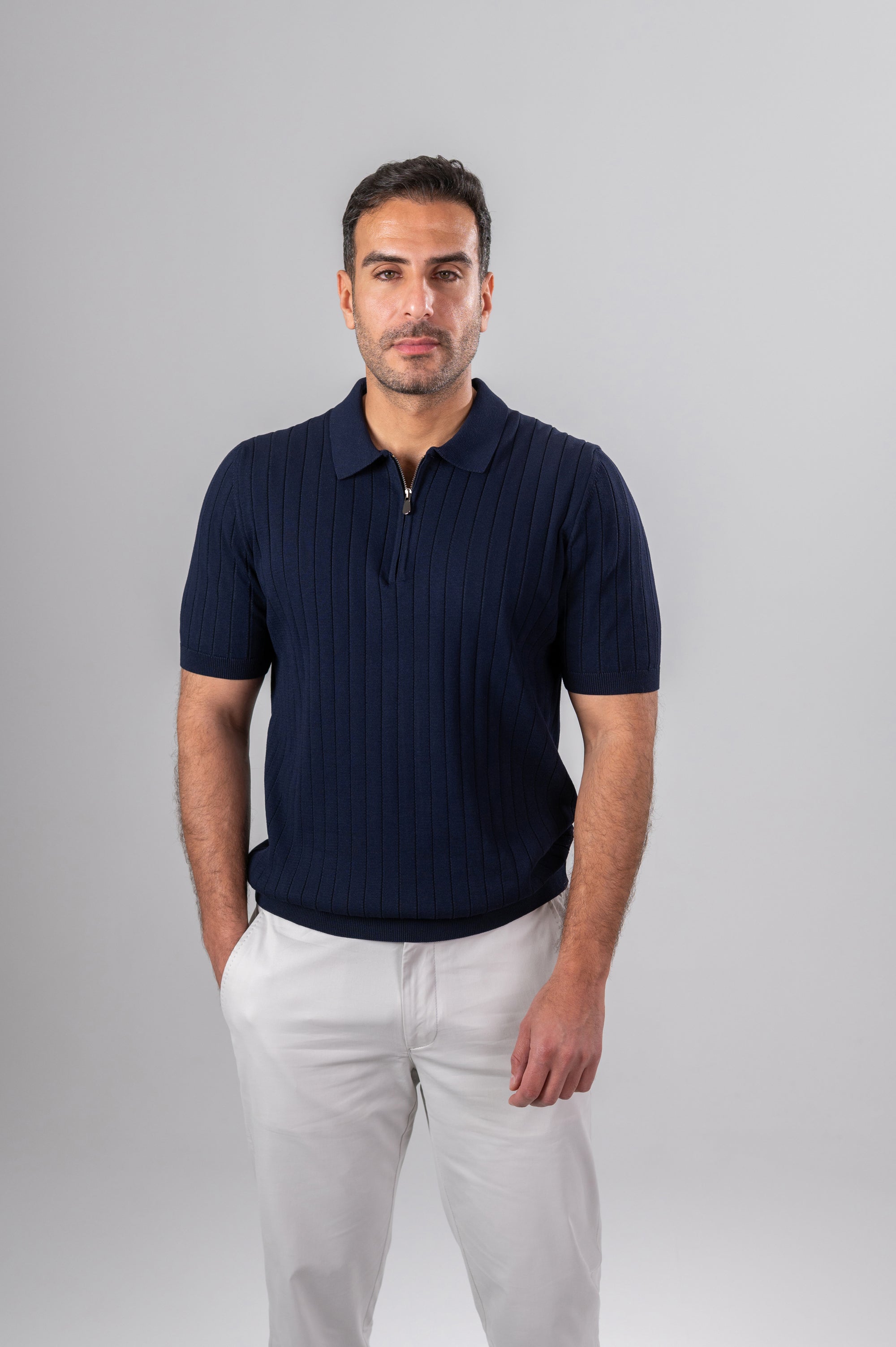 JURGEN RIBBED KNIT SHIRT - Navy