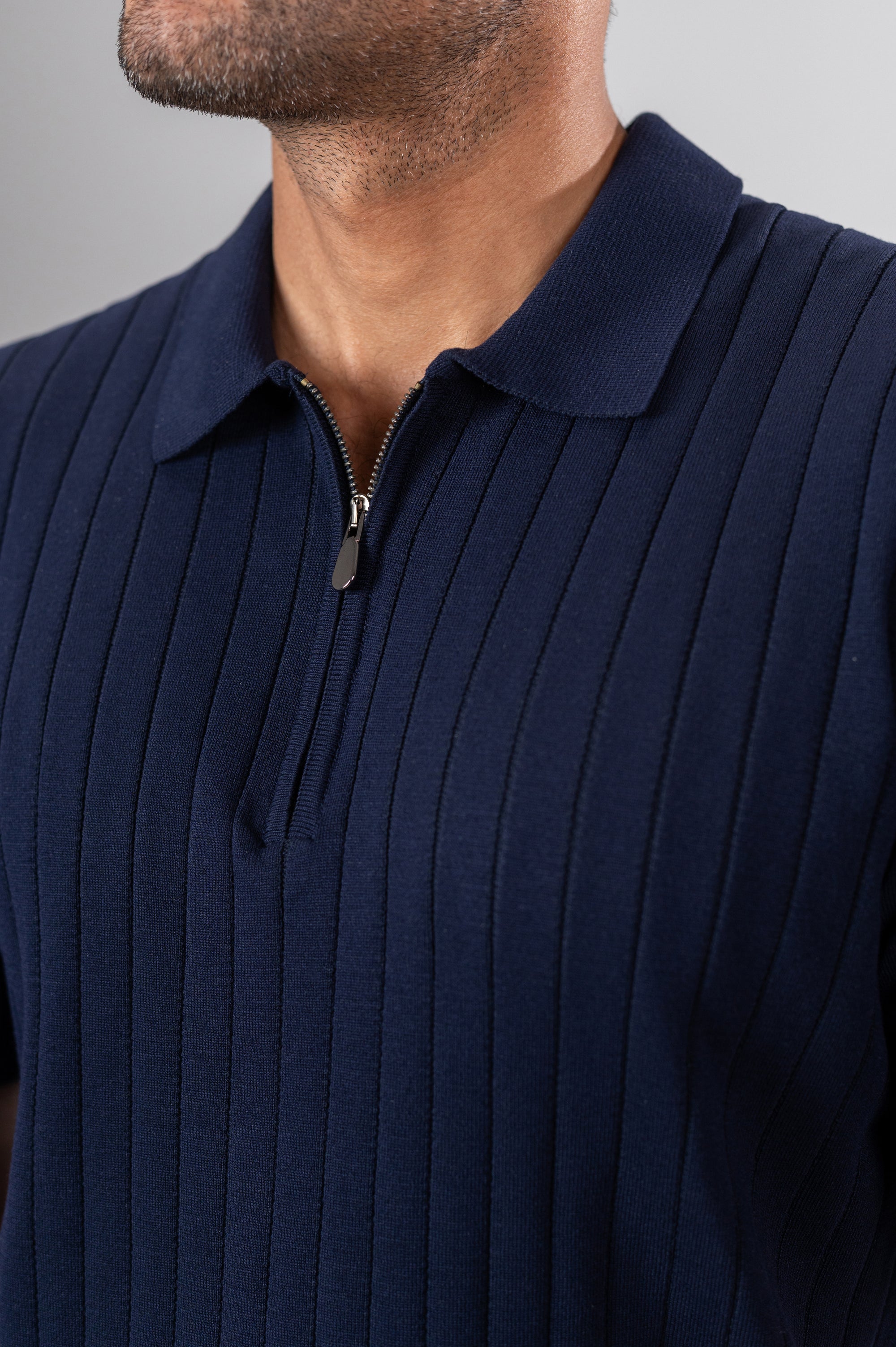JURGEN RIBBED KNIT SHIRT - Navy