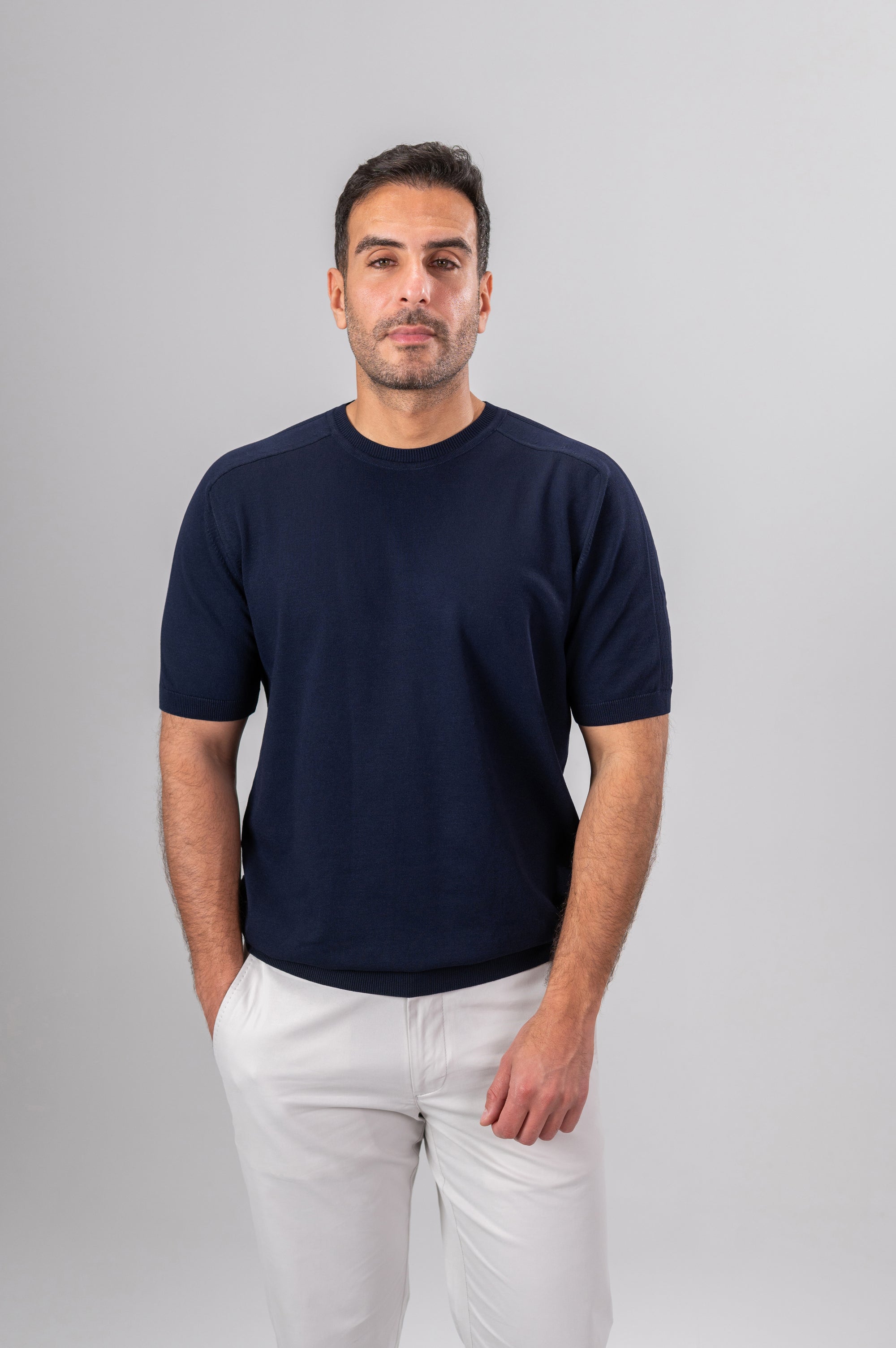 ZOLY STRIPPED SHOULDER POLO SHIRT - Navy