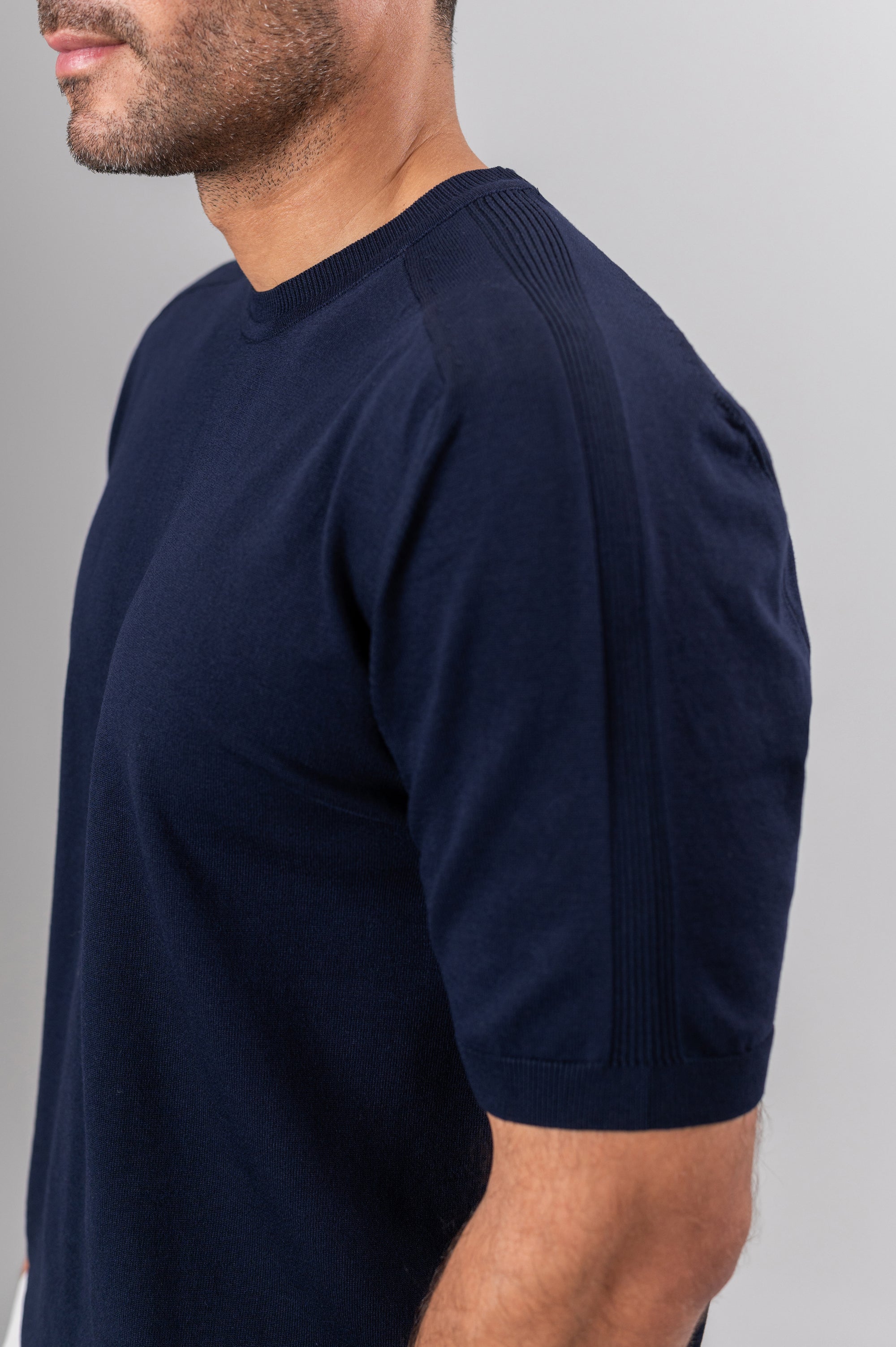 ZOLY STRIPPED SHOULDER POLO SHIRT - Navy