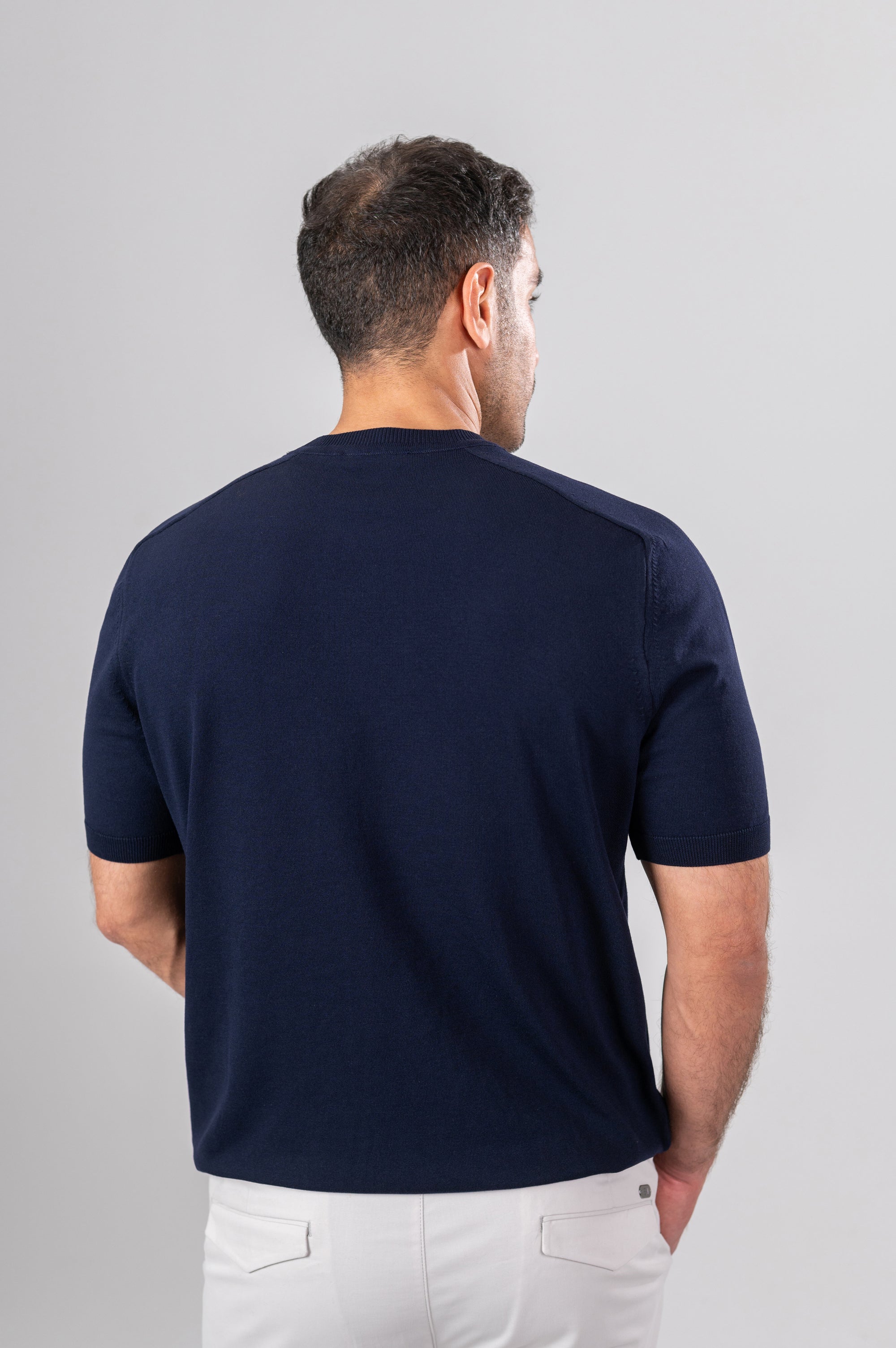ZOLY STRIPPED SHOULDER POLO SHIRT - Navy