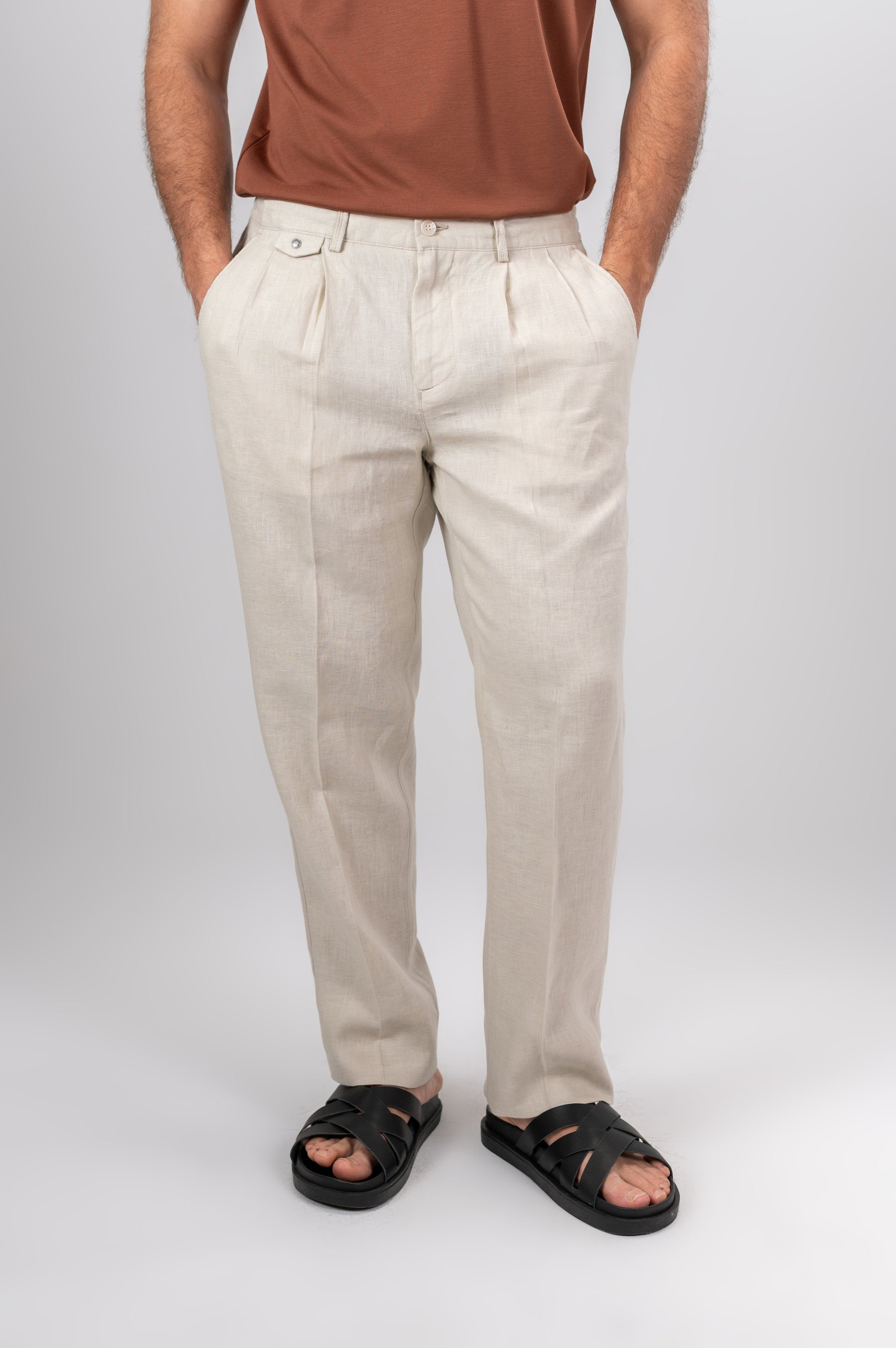 AMALFI LINEN PANTS - Light Beige