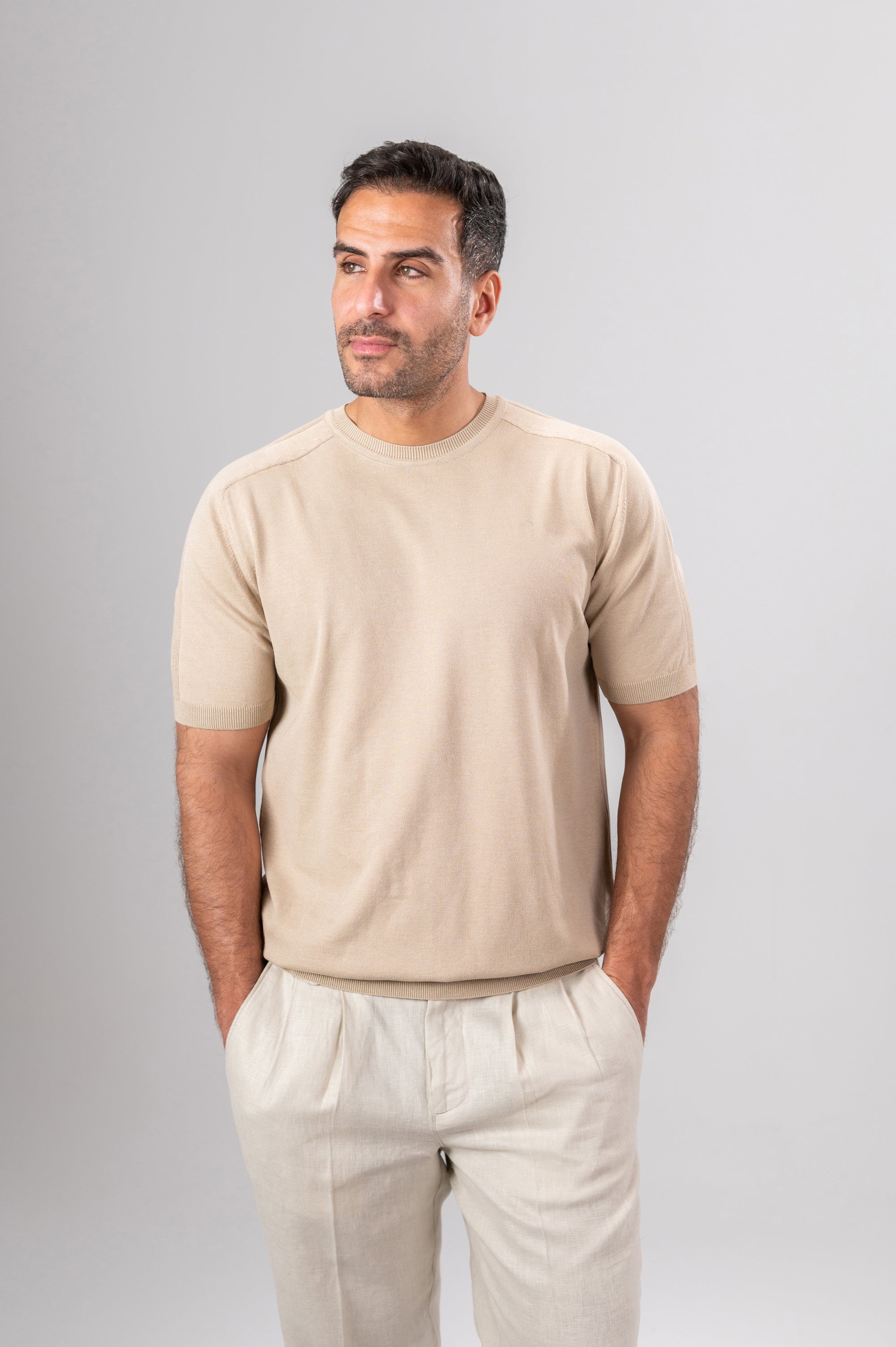 ZOLY STRIPPED SHOULDER POLO SHIRT - Beige