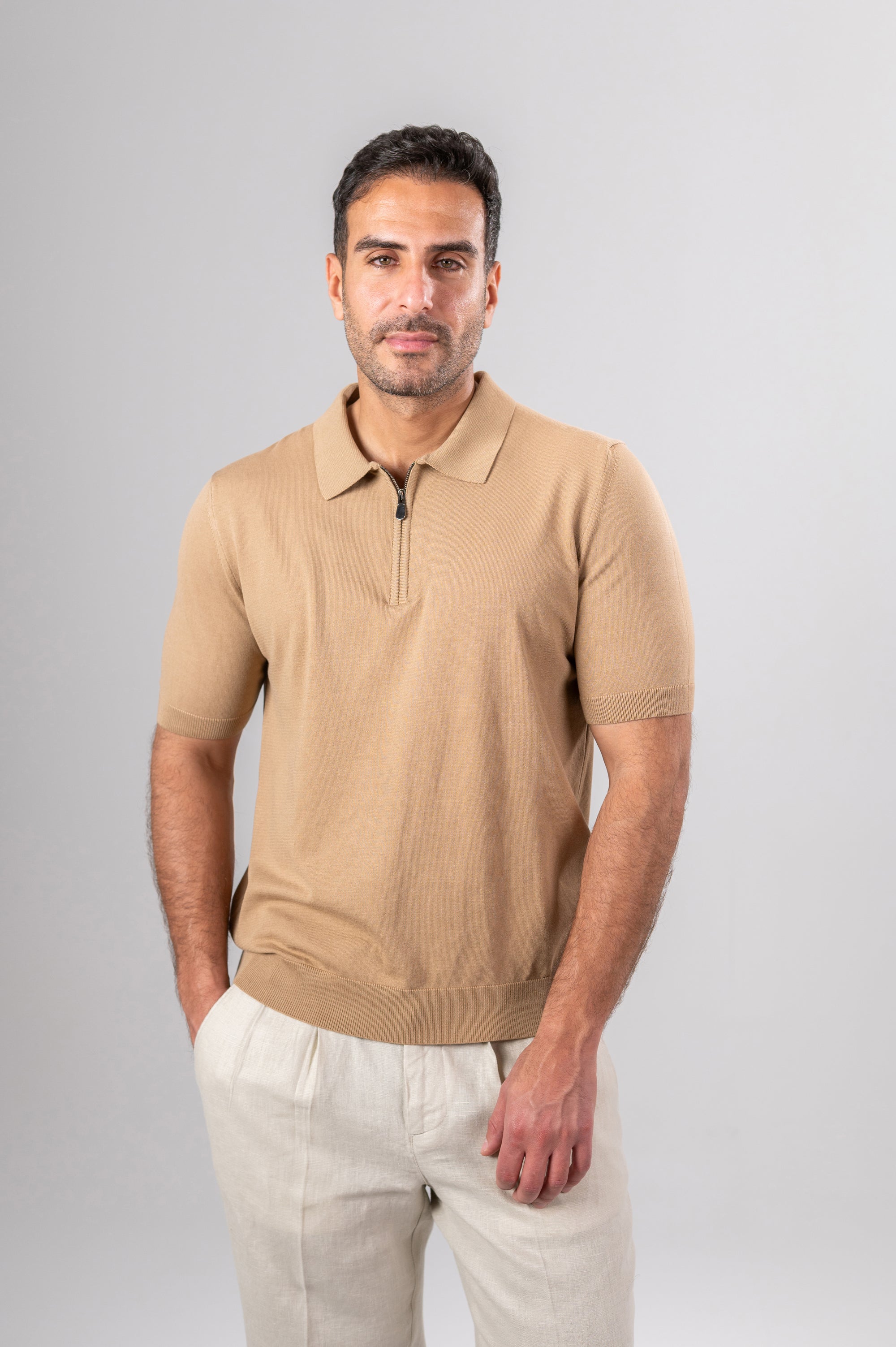 KENNY LOOSE ZIP SHIRT - Beige