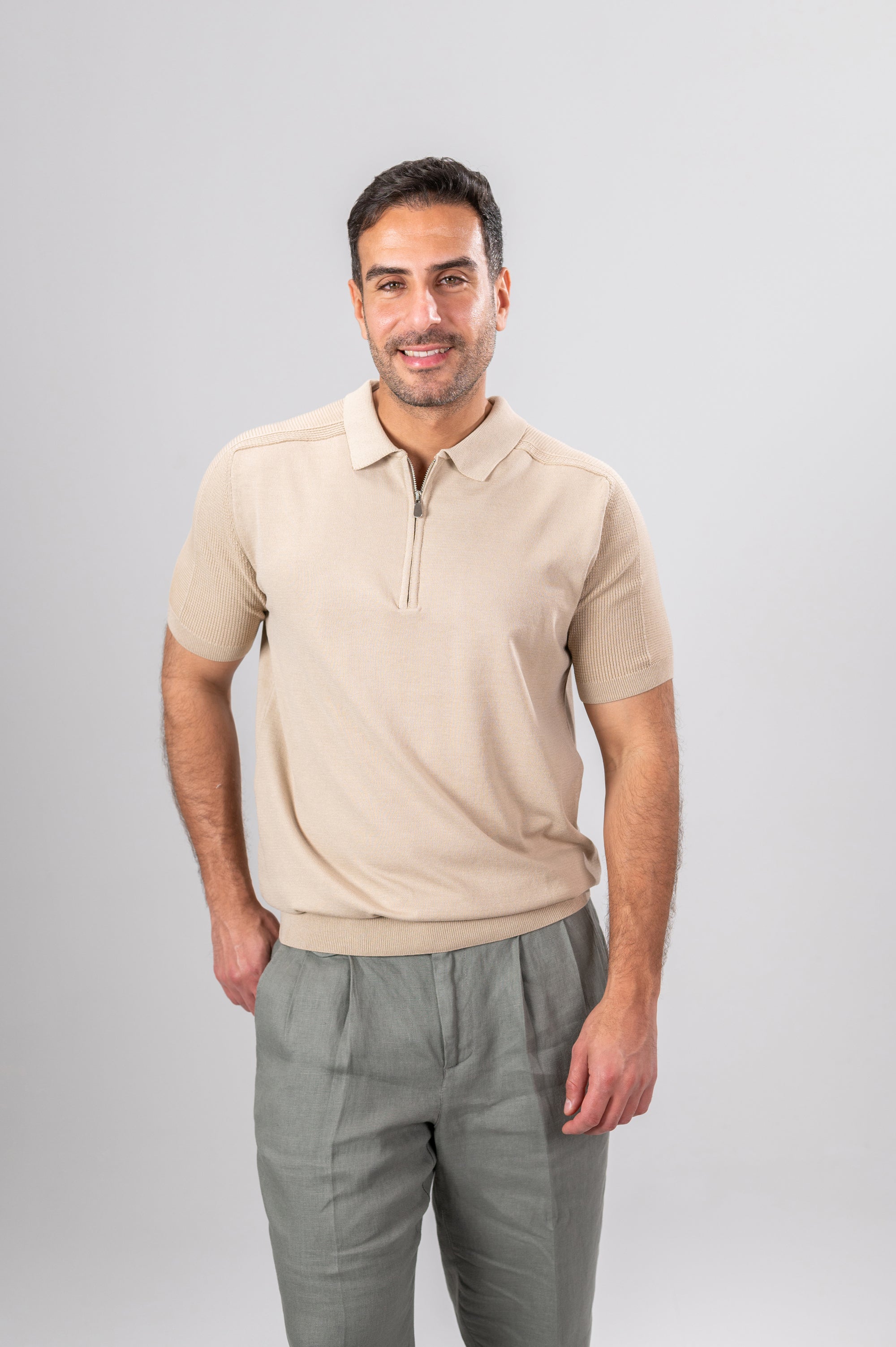 RICCARDO QUARTER ZIP - Light Beige
