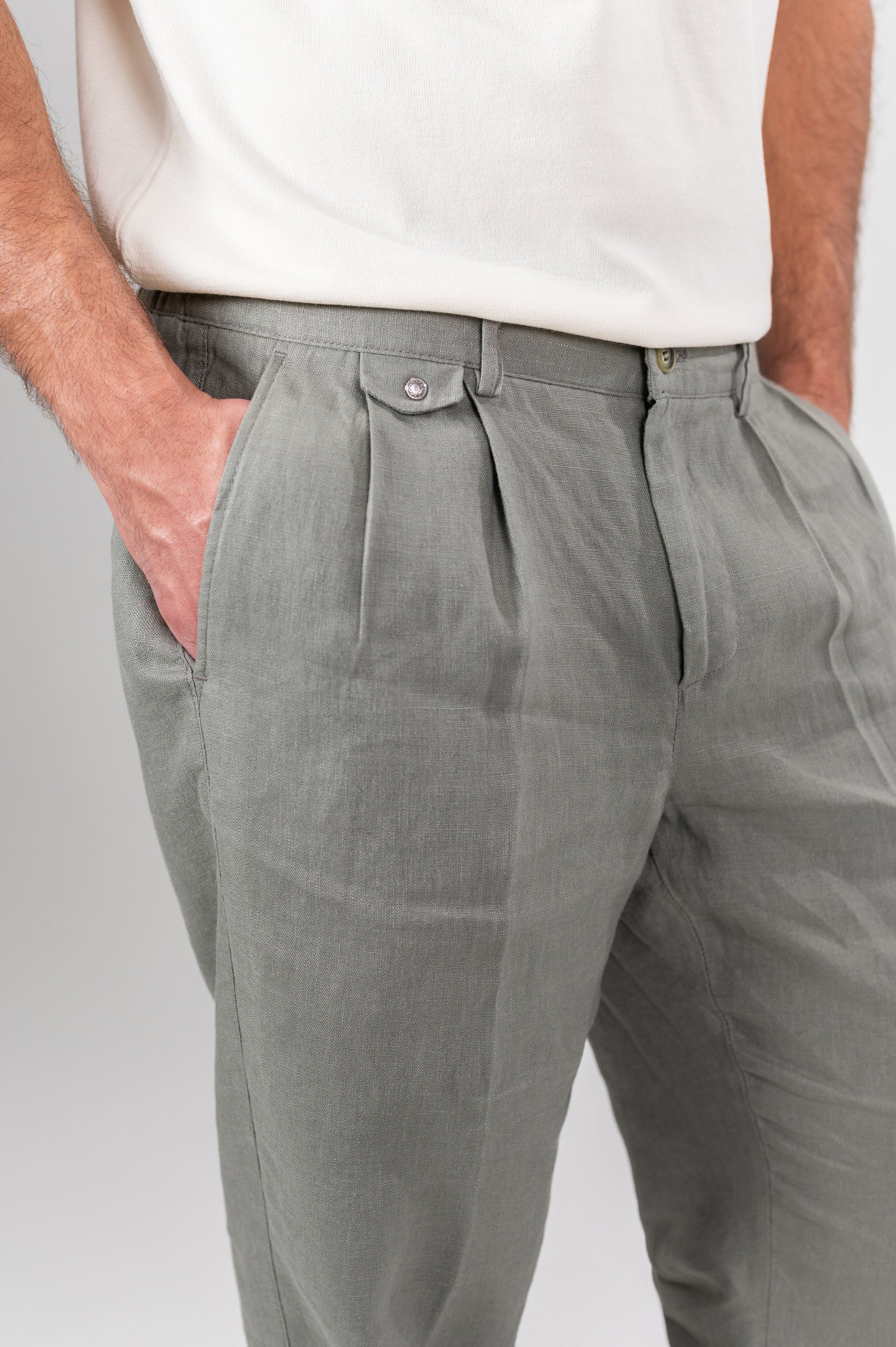 AMALFI LINEN PANTS - Olive