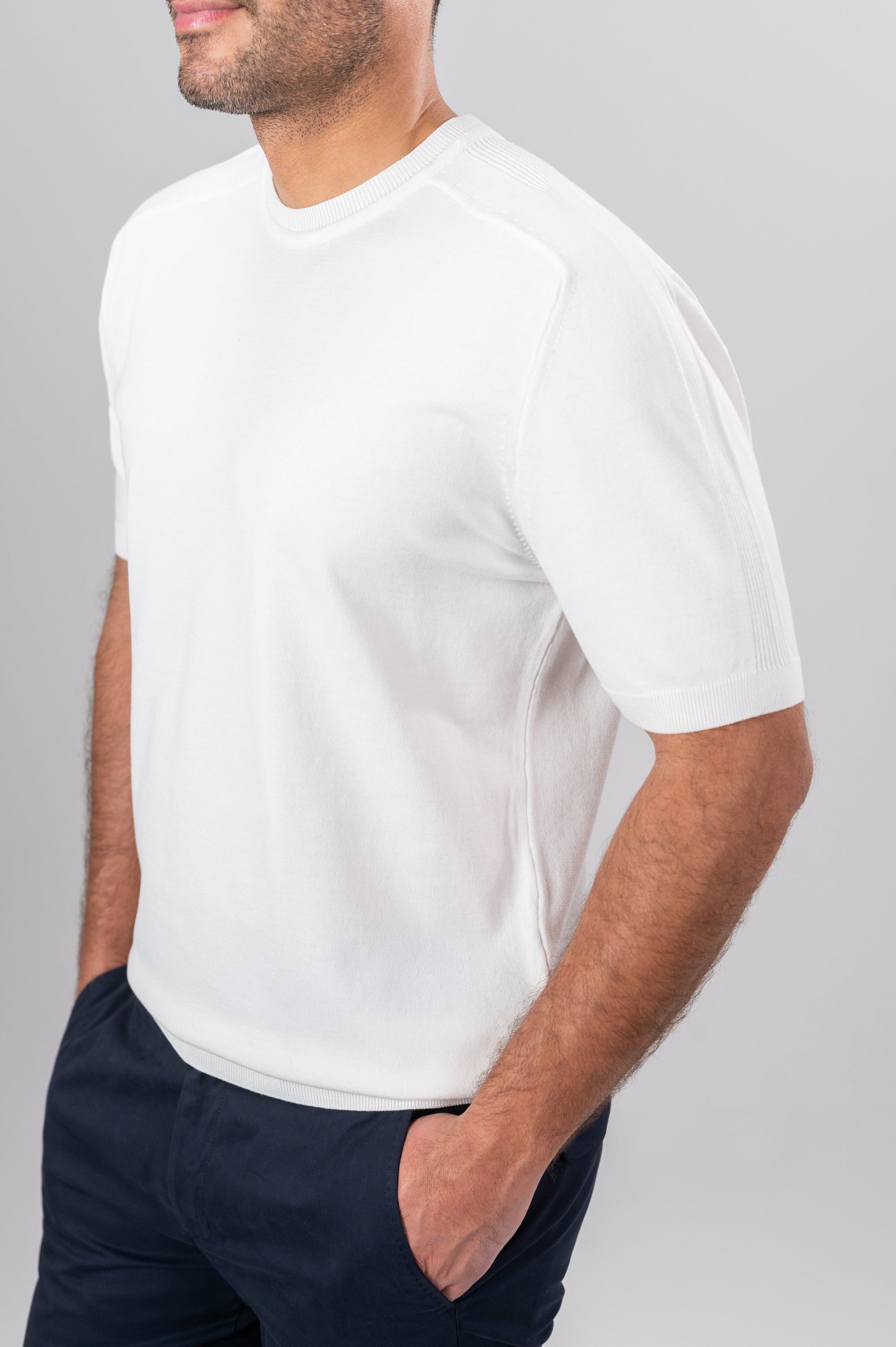 ZOLY STRIPPED SHOULDER POLO SHIRT - White